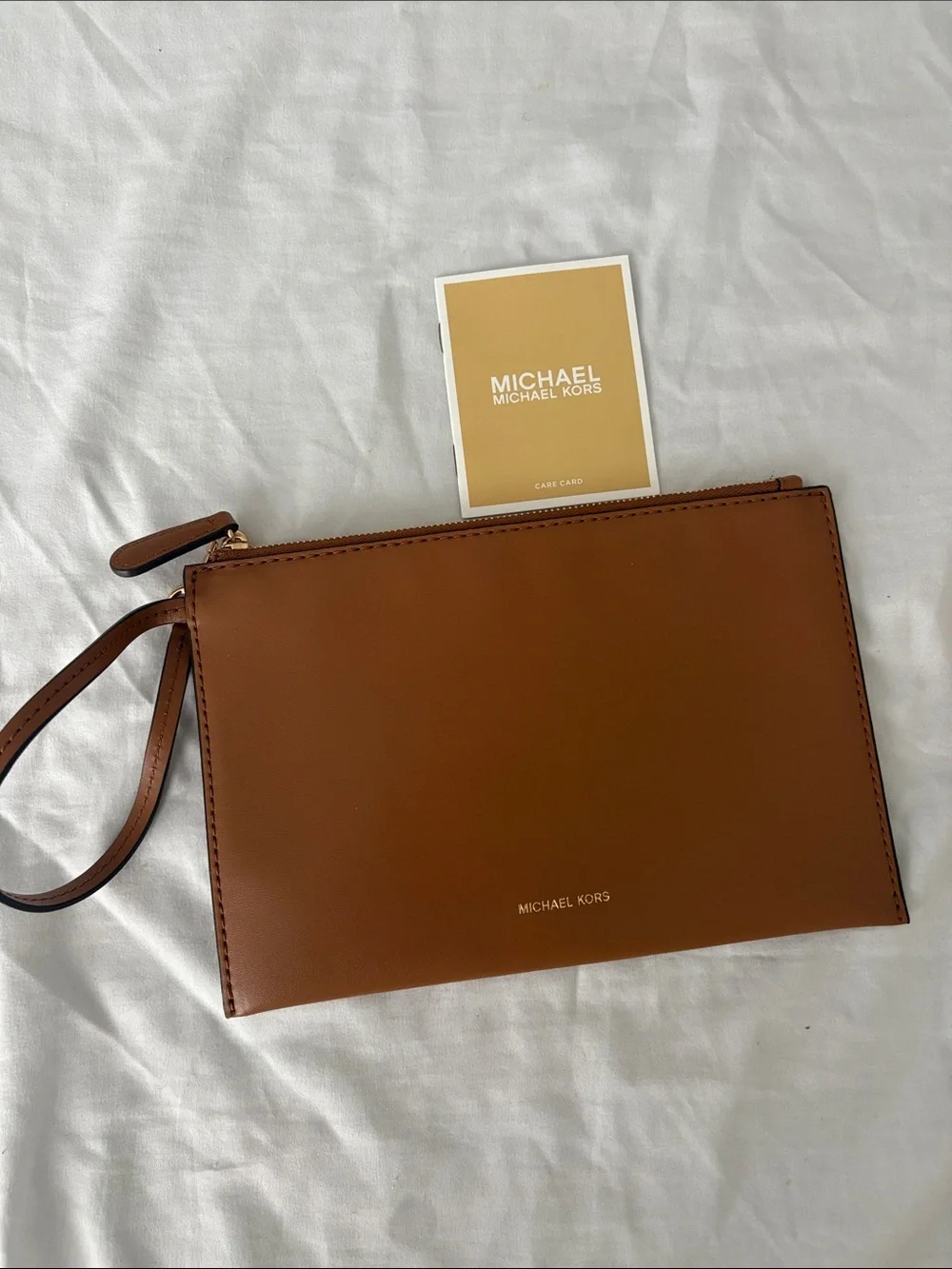 Michael Kors Cognac Leather Wristlet Clutch
